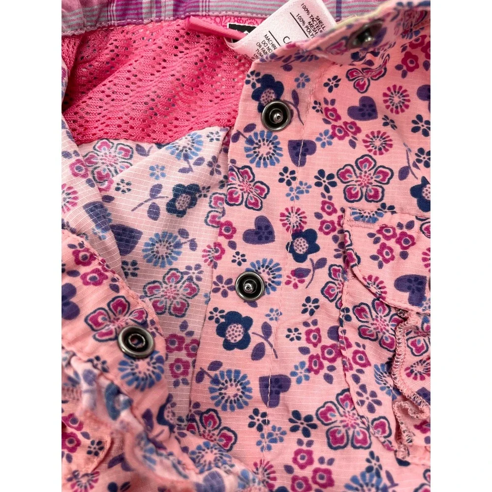 REI Infant Girl 12m Pink Long Sleeve Snap Shirt Vented Floral Nylon Outdoor